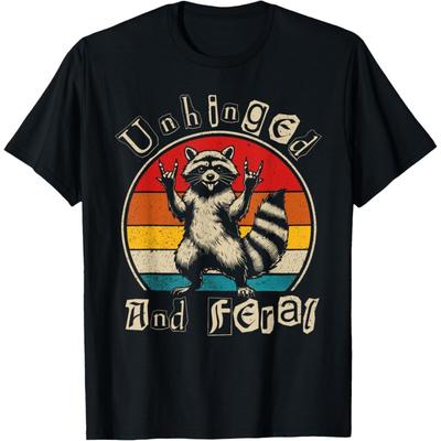 ObRenKi Unhinged and Feral Raccoon Cute Feral Girl Racoon Lover T-Shirt 100% Cotton T-Shirt Mens Womens Unisex