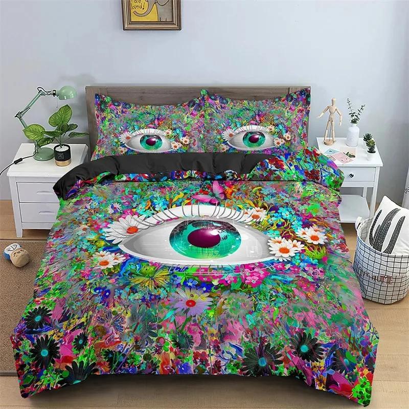 3D Evil Eye Duvet Cover Set Design Magic Drawing Eyes Bedding Sets Blue White Bedclothes King Full Twin Quilt Cover Queen Size