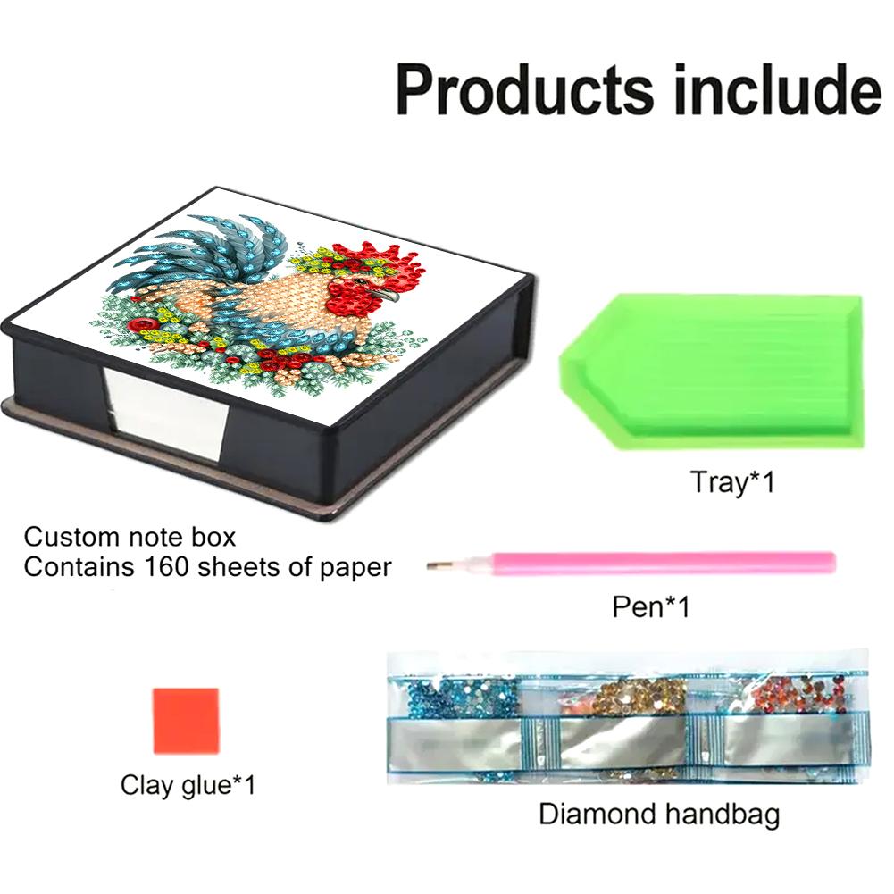 5D DIY PU Diamond Painting Notecard Box Mosaic Kit Gem Painting Memo Pad Holder Self Adhesive Crystal Note Box for Home Office