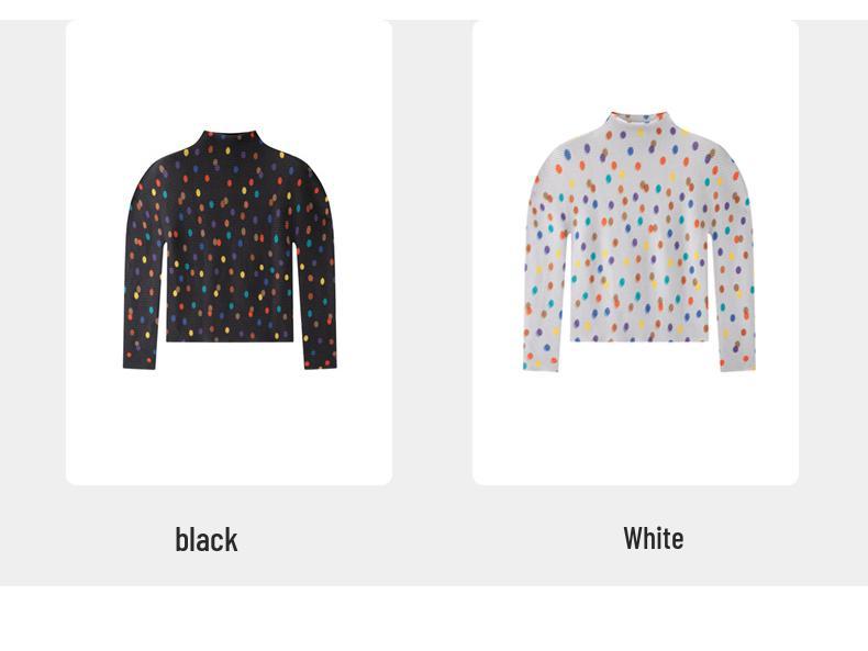 Miyake Dam 2026 Vår Tryckt Veckad Långärmad Hög Krage Smal T-shirt