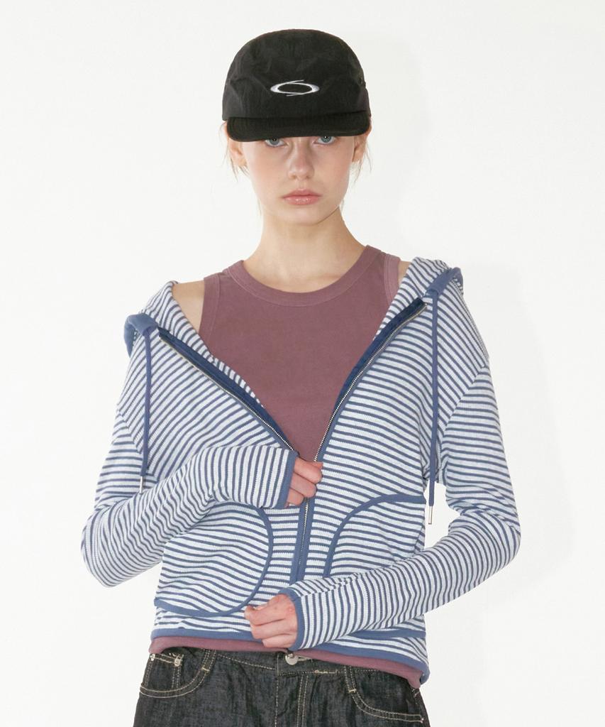 Noi1806 Striped Zip-Up Hoodie (Navy)