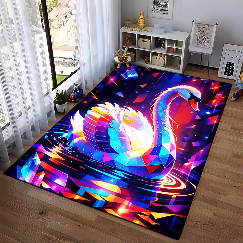 Colorful Geometric Swan Pattern Area Rug for Modern Home Decor Suitable for use as an anti-slip for living room bedroom sofas