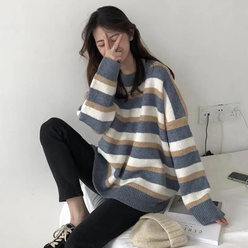 WTEMPO Women Large Size O-Neck Sweaters Loose Autumn Winter Versatile Long Sleeve Short Knitted Pullover Casual Bottoming Sweaters