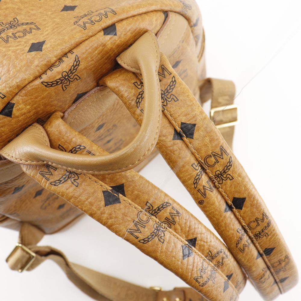 MCM Logogram Rucksack Tagesrucksack MMK2AVE20 Kleine Nieten Braun PVC Damen Gebraucht