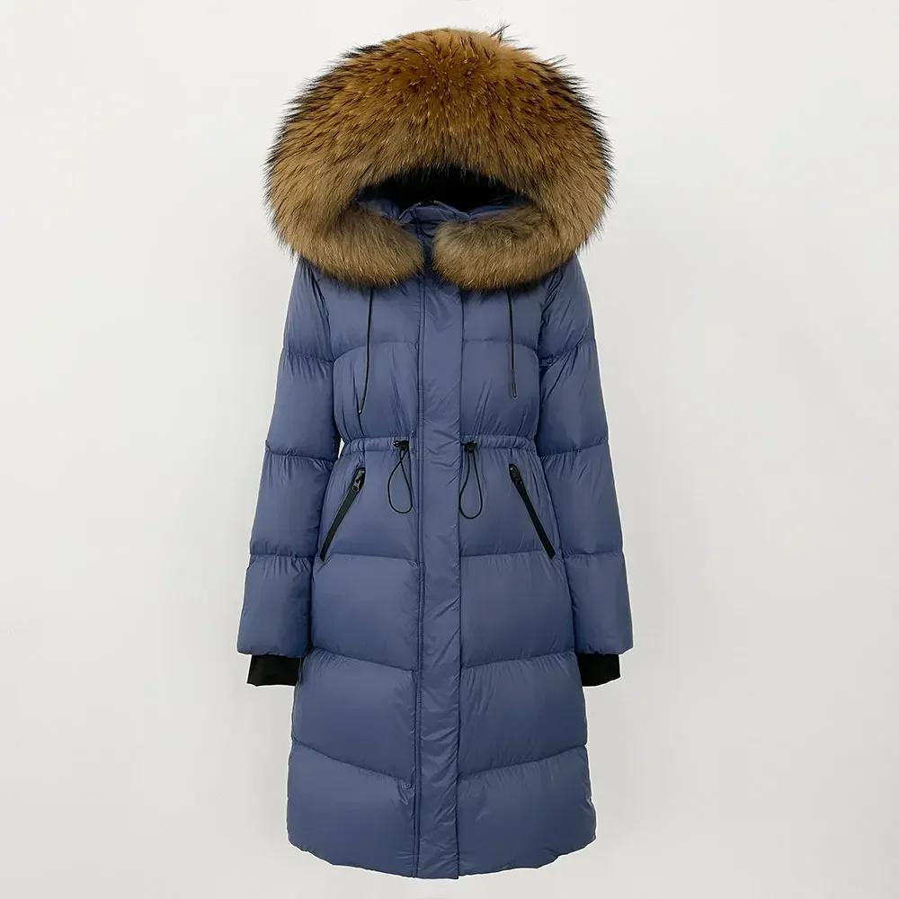 OFTBUY 2024 Winter Jacket Women Natural Real Fox Raccoon Fur Collar Hooded White Duck Down Coat Thick Warm Streetwear Casual
