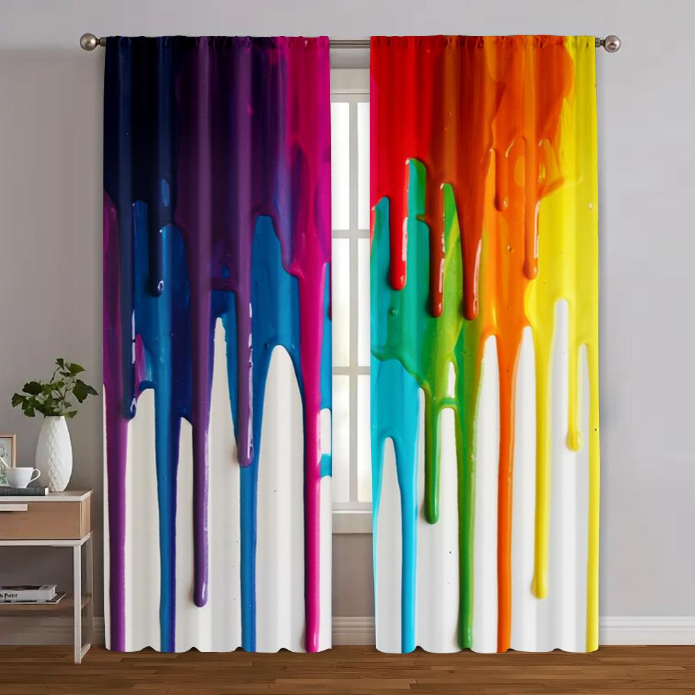 

2 шт., Яркие капли краски на оконных шторах, Защита конфиденциальности, Весенняя вечеринка и праздничный декор, Подходит для многоцелевого мероприятия 29x65in(75x166cm)