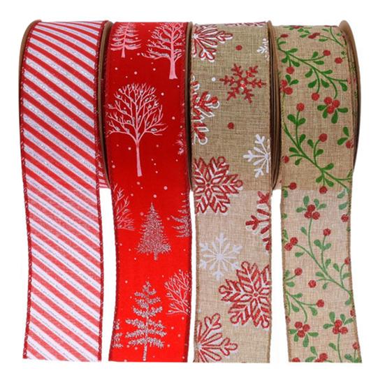 5cm Christmas Ribbon Wired Clear Print DIY Thicker Anti-fade Gift Packing Tear-resistant Large Bowknot Making Xmas Tree Ribbon for Festival