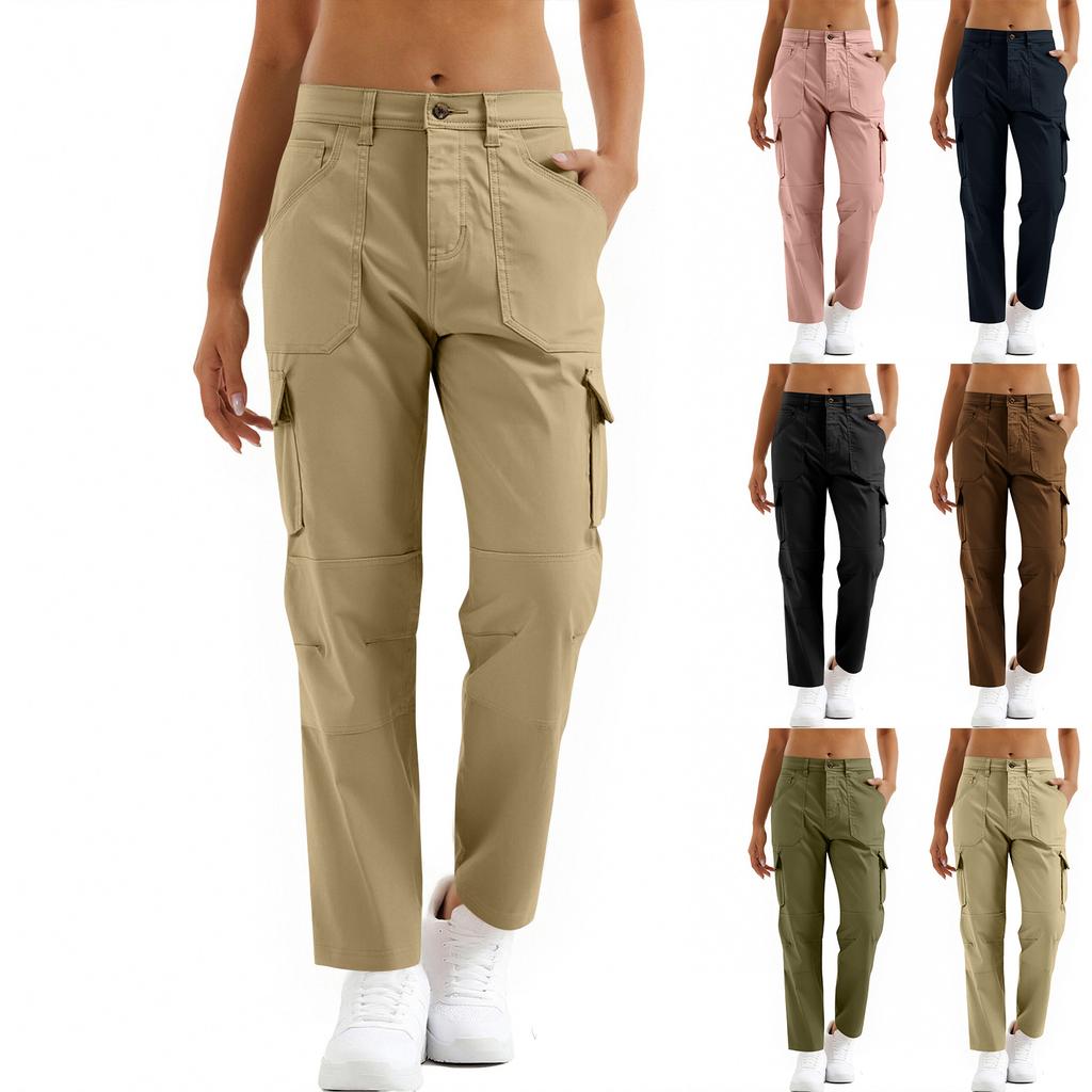 Damen Utility Cargo-Hose mit Reißverschluss Mehrere Taschen Strapazierfähige Nähte Outdoor-Wander-Arbeitskleidung Hosen