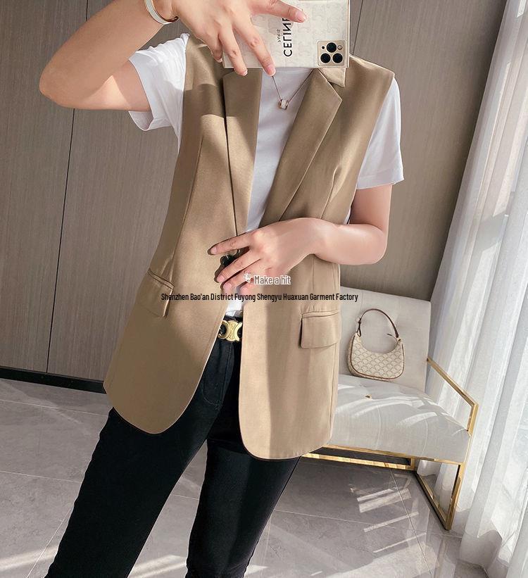 Automne 2024 Veste à col de costume coréen décontracté pour femmes - Haut sans manches Vêtement d'extérieur