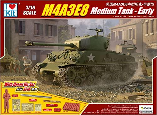 iLoveKit 1/16 scale US Army M4A3E8 Sherman Medium Tank Early Model Plastic Model Kit ILK61619 Molded in Color
