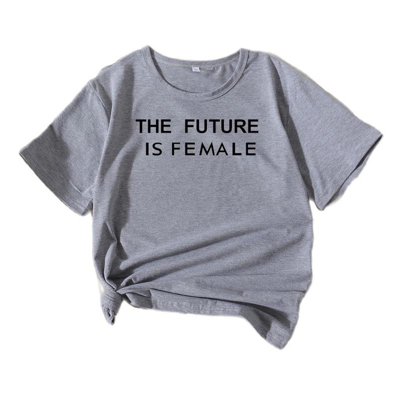 THE FUTURE Summer European and American Style Letter Graphic Round Neck Short Sleeve T-shirt