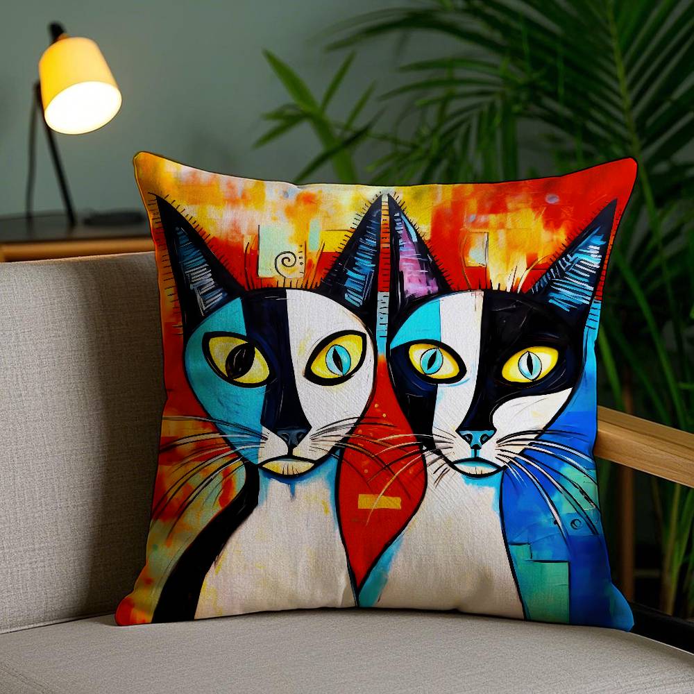 Classic Picasso Cat Oil Pillow Case Home Dorm Chair Back Short Plush Double-sided Printing Office Nap Time Cushion Cover