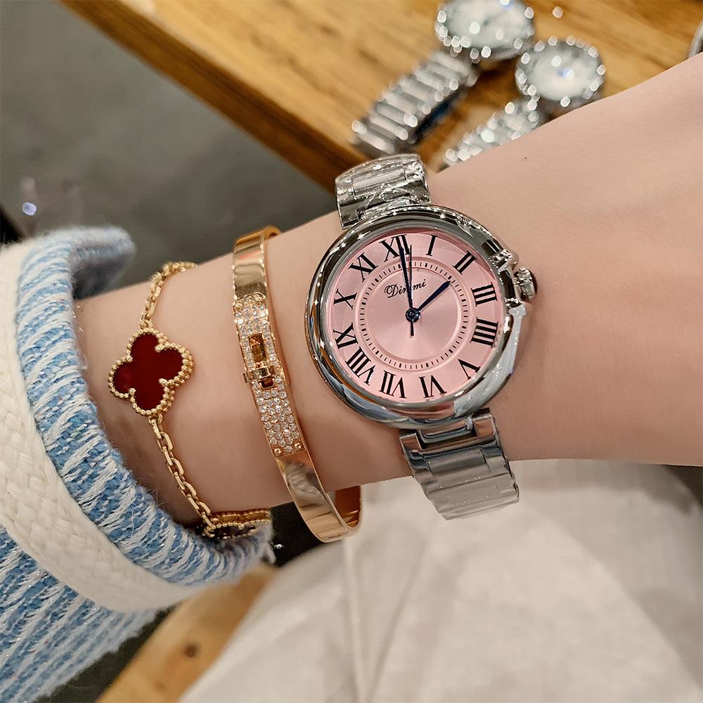 

Новые женские часы, модные, простые, темпераментные, стальной браслет, кварцевые, ретро, римская шкала, пара часов