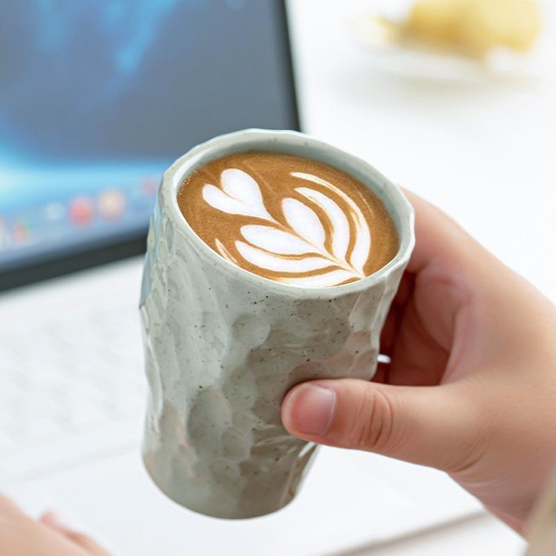 Japanese-style Coarse Pottery Coffee Cup Retro Hand-kneaded Pleated Mug Kitchen Livingroom Latte Concentrated Teacup Kitchenware