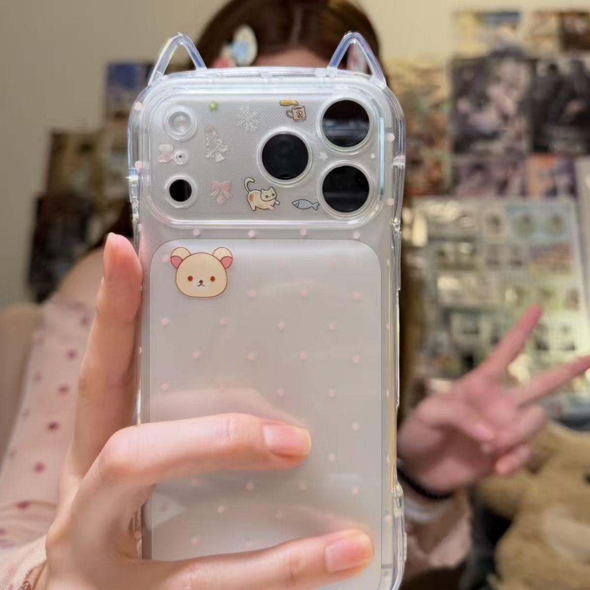 

Cute Little Bear Soft Shell iPhone 17 Pro Max Case with Precise Cutouts and Cat Ear Design iPhone 12