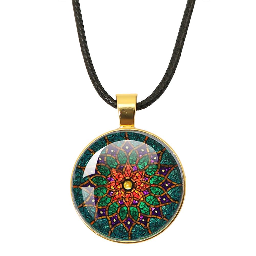Klassische Lebensblume Seilkette Glasanhänger Halsketten Mandala Elegante und komplexe Muster Halsketten Damen Cabochon Schmuck
