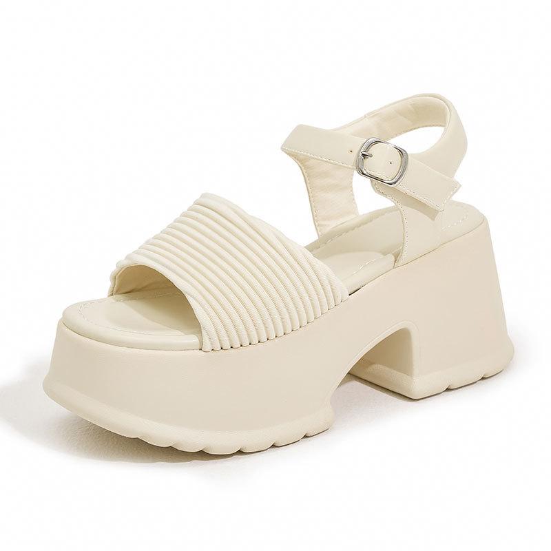 

thick-soled one-word sandals for women s 2025 summer new models, fashionable and versatile height-increasing shoes, light muffin thick-heeled wom 39 бежевый