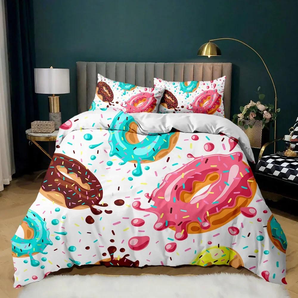 Doughnut Colorful Tie Dye Comfortable Duvet Quilt Cover Pillowcase Bedding Set Children Bedroom Decoration Home Textile