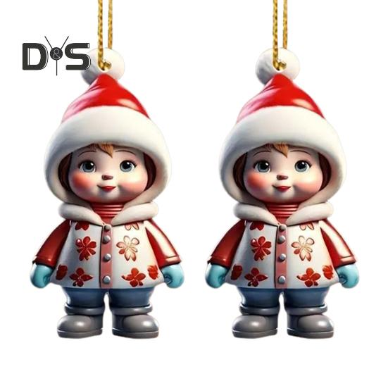 1 pereche de figurine de desene animate pandantiv, ușor de agățat, ornamente acrilice de Crăciun, pandantiv colorat, reutilizabil, agățat pentru decorațiuni festive, brad de Crăciun