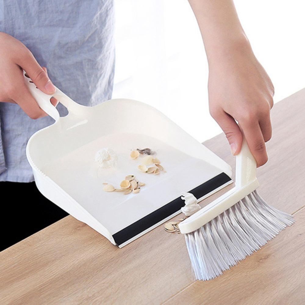 2pcs Plastic Desktop Sweeping Tool White Dustpan Brush Kit Mini Broom Set  Desktop Cleaning