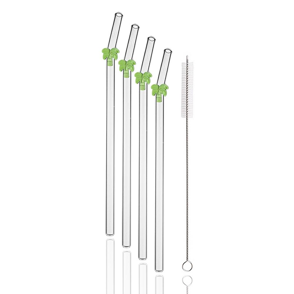 5Pcs Summer Vacation Glass Straw Milk Tea Juice Cocktail Straw with Brush High Borosilicate Glass Straw Set Bar Accessories
