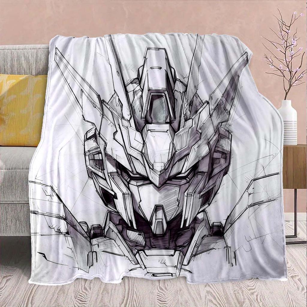 Gundam Anime Flannel Blanket - Soft Warm Perfect for Sofa, Bedding Camping Travel Office Home Decor -QJY