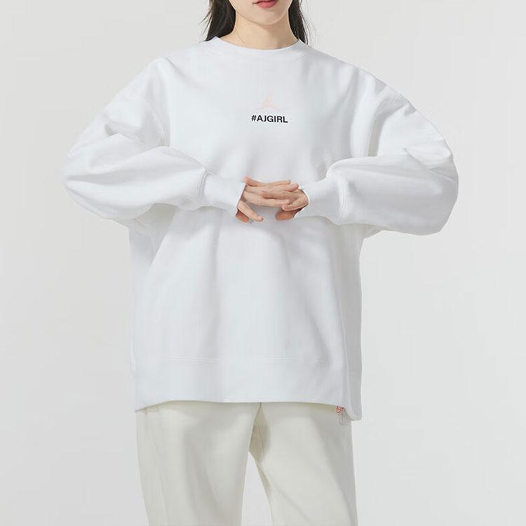Jordan Alphabet-Druckmuster Rundhalsausschnitt Locker Trainings-Sweatshirt Damen Oberteile Weiß HF1120-100