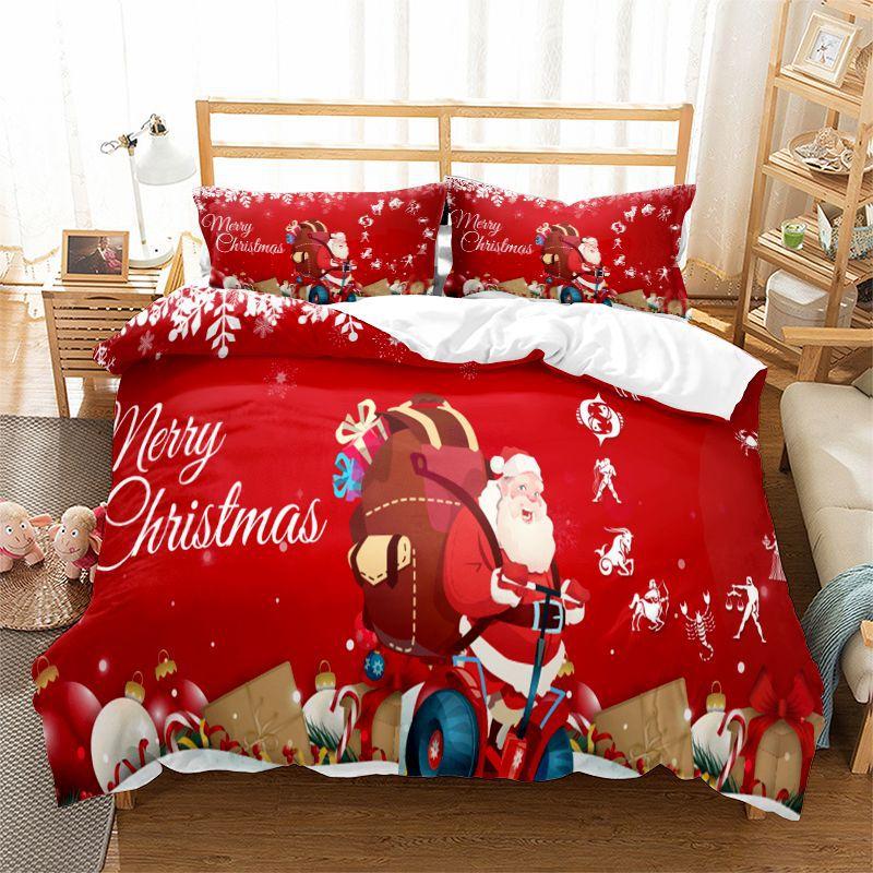 3D Printed Christmas Santa Claus 3D Printed (Three-piece Set) Quilt Cover Pillowcase Christmas Series Bedding
