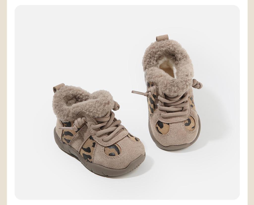 Infant Toddler Cotton Sports Shoes - Leopard Print, Velvet-Lined Casual Winter Footwear for Boys & Girls