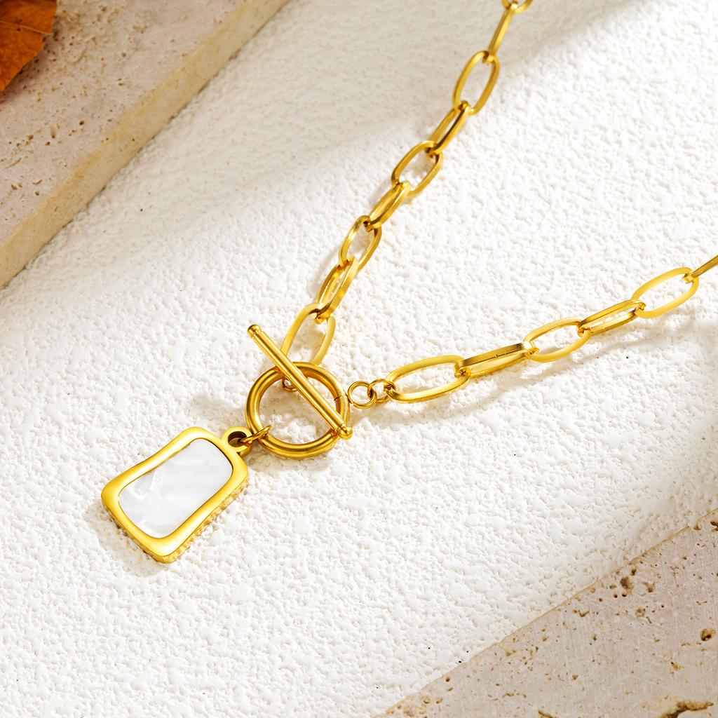 Ot Buckle White Shell Necklace, Irregular Design Collarbone Chain, Fashionable And Versatile Personalized Jewelry, Trendy Neck Accessory
