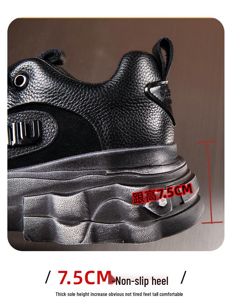 2025 New Women's Genuine Leather Wedge Heel Loafers - British Style, Thick Sole, Mid-Heel, Round Toe for Autumn/Winter