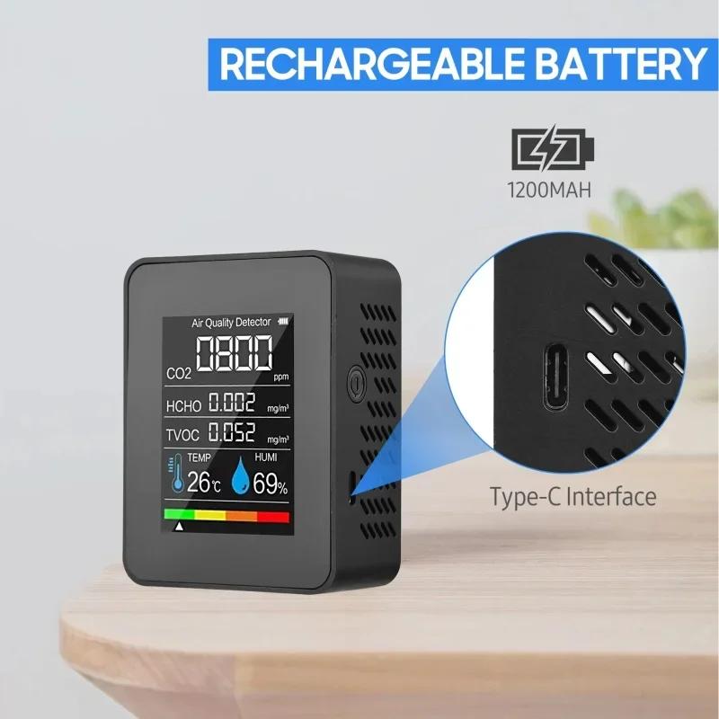 Multifunctional 5in1 CO2 Meter Digital Temperature Humidity Tester Carbon Dioxide TVOC HCHO Detector Air Quality Monitor Gas