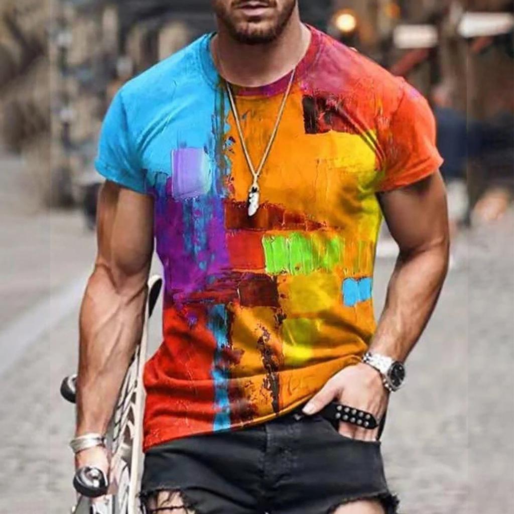 Pánské letní ležérní tričko s krátkým rukávem a kulatým výstřihem s potiskem