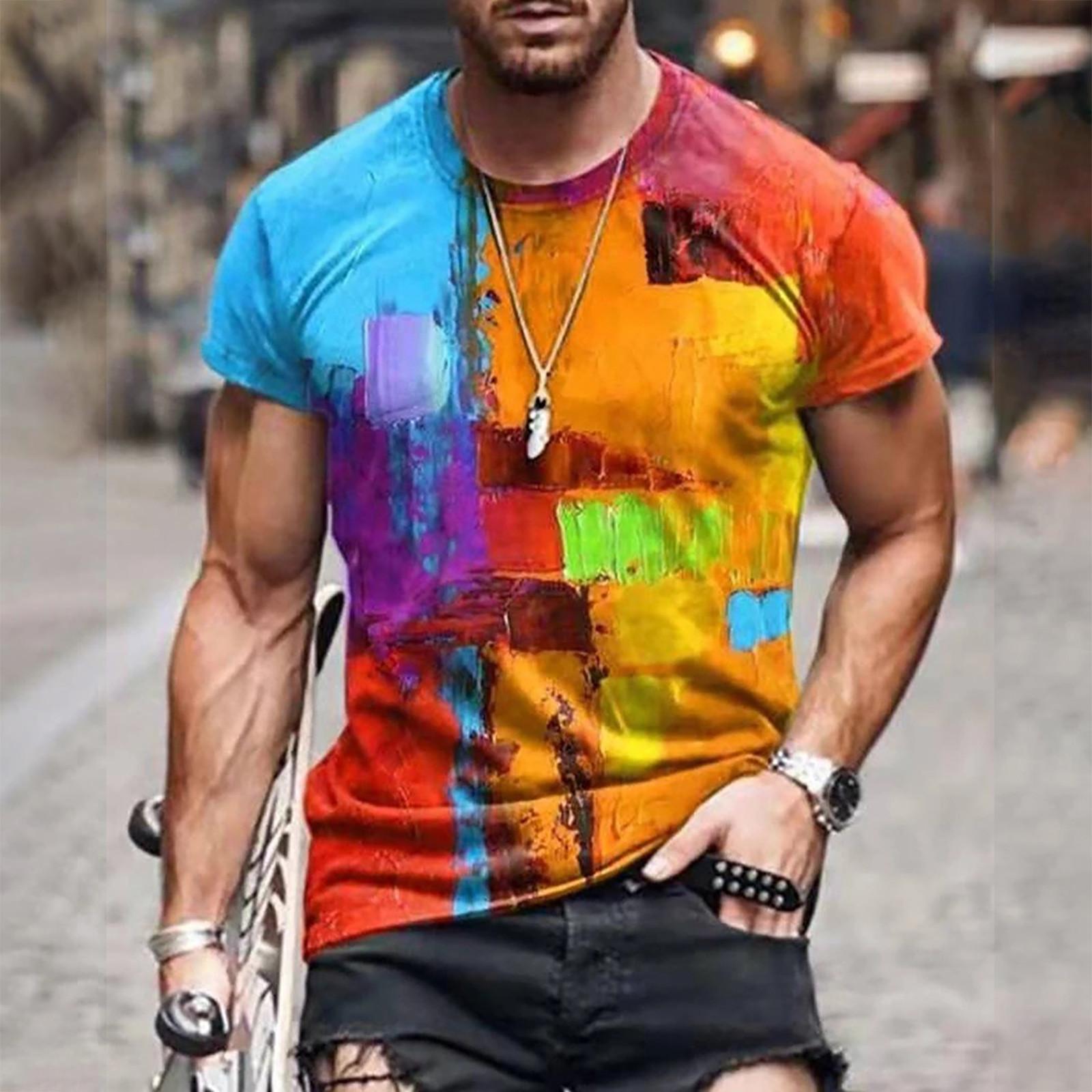 

Мужская летняя повседневная футболка с коротким рукавом и круглым вырезом с принтом, блузка S жёлтый