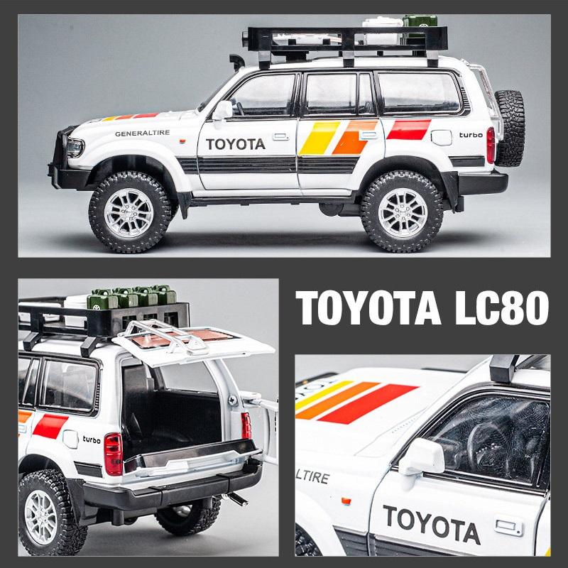 Toyota Land Cruiser 80 Off-Road SUV Simulation Diecast & Toy Vehicles Sounds & Light Pull Back Car 1:24 Alloy Collection Model