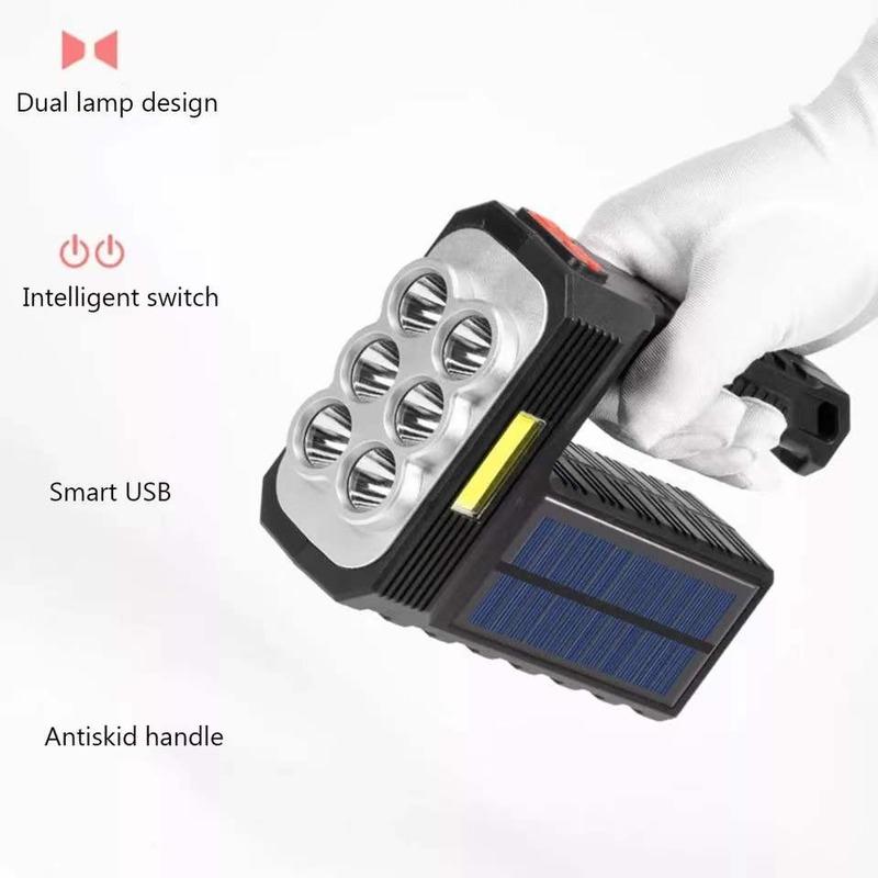 Outdoor Solar Strong Light LED Flashlight Portable Searchlight USB Rechargeable Waterproof Drop Resistant LED Camping Emergency