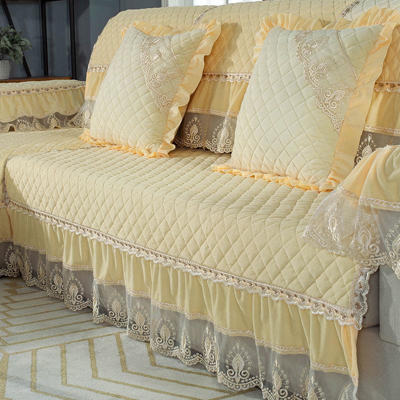 Luxury Solid Color Sofa Sets Cover Thick Sofa Slipcovers L Shaped Sofa Towel Lace Decor Couch Covers for Living Room