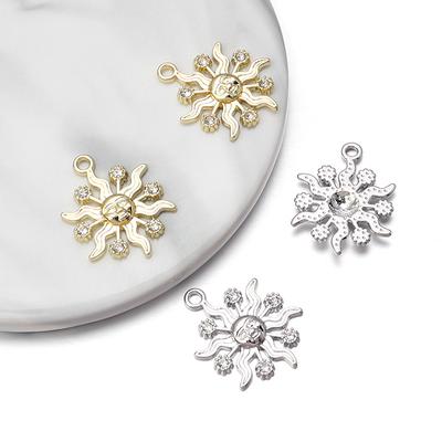 10pcs Alloy Sun Charms Gold Silver Color Rhinestone Pendant For Jewelry Making DIY Necklace Earrings Pendant Key Chain Supplies