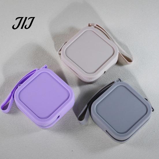 Portable Earphone Case for Travel Silicone Coin Pouch with Zipper And Wrist Strap, Square Shockproof Soft Key Organizer Storage Bag, Lightweight