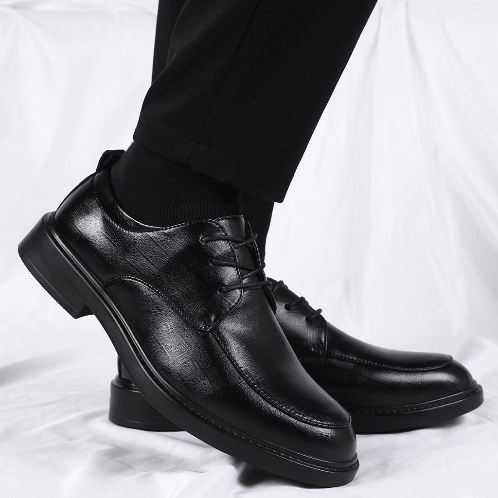 Spring and Autumn Leather Single Business Dress Leather Shoes Men's Casual Martin Shoes Inner Height Increase British Tooling Cotton Shoes Tide