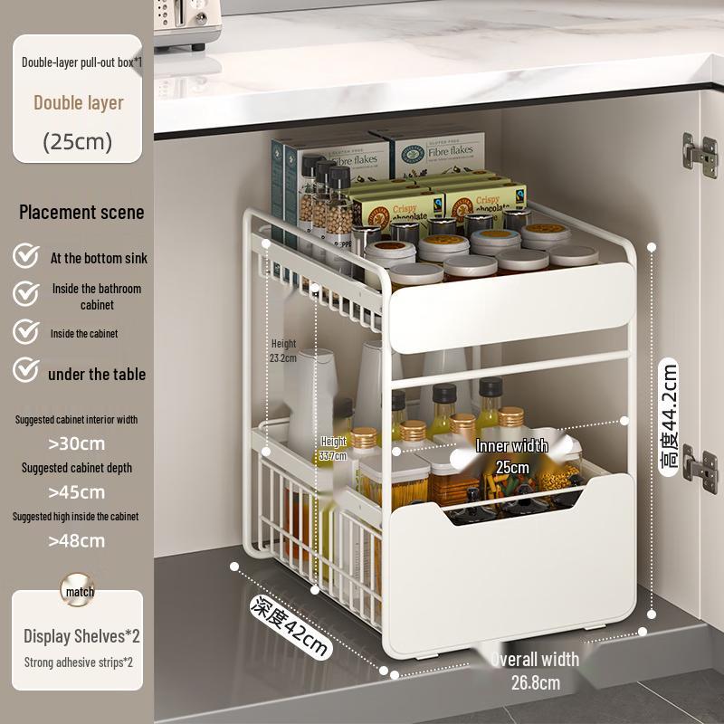 Modern Double-Layer Pull-Out Kitchen Cabinet Storage Rack