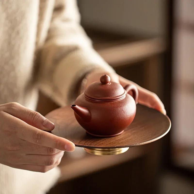Walnut Exquisite Tea Tray Chinese Small Tall Snack Tray Zen Tall Snack Cake Tray Pot Bearing Home Kitchen Storage Plate