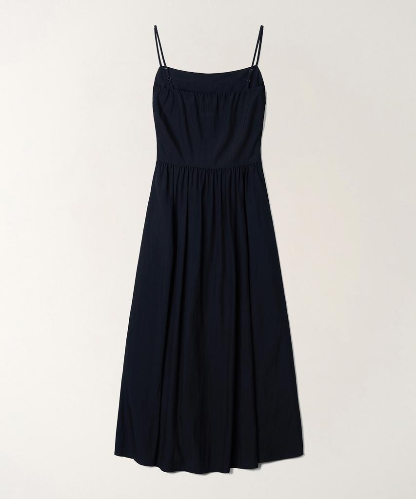 Tudument Shirring Sleeveless Long Dress_Black