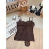 Summer new pure desire style bow lace suspender vest women's design sense slim and thin versatile top
