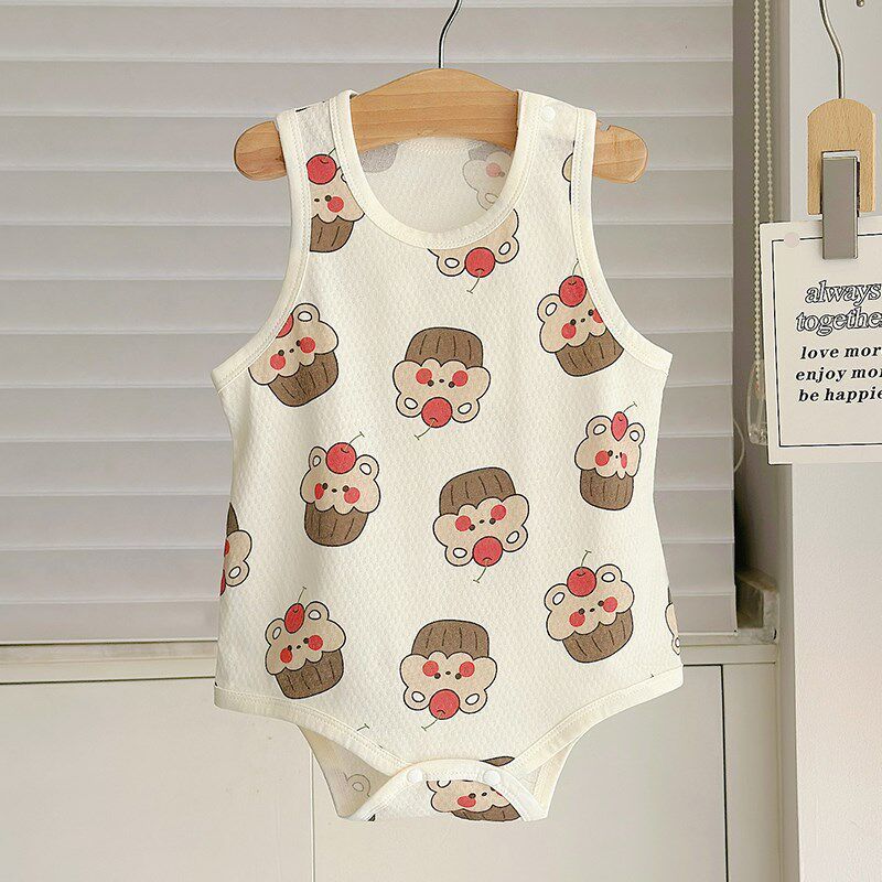 Baby Girl Romper with Suspenders, Newborn Summer Pure Cotton One-Piece Crawling Outfit, Thin Outerwear for Boys and Girls