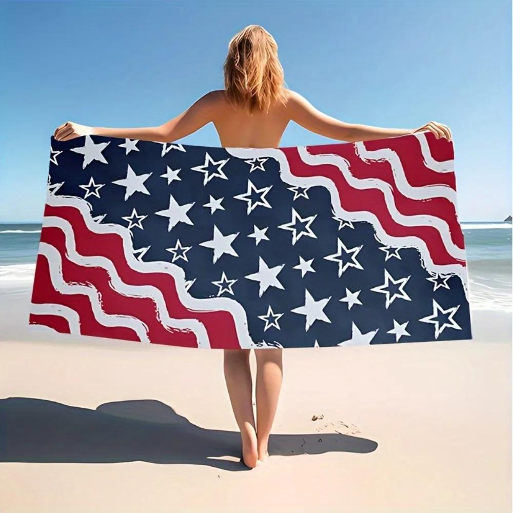 1Pc American Flag Pattern Beach Towel - Quick-Dry, Sand-Proof, Lightweight, Machine Washable, Contemporary Style, Polyester