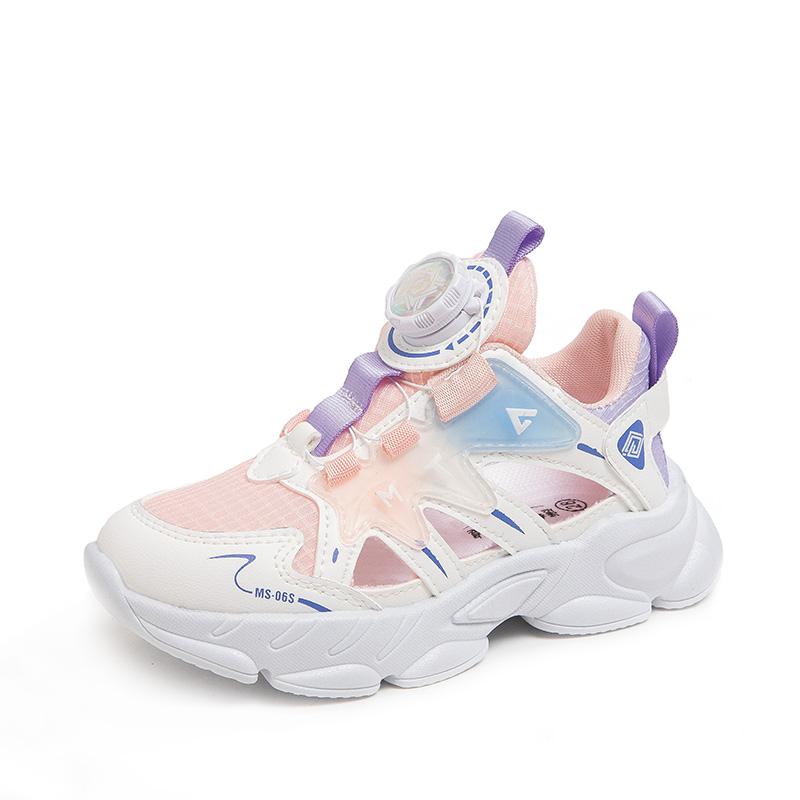 Kids Sports Sandals Hollowed-out Mesh Breathable Students Running Shoes for Summer 2025 New Boys Girls Sneakers Rotating Button