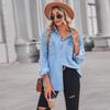 European/American Slim Light Long-Sleeved Denim Shirt for Women