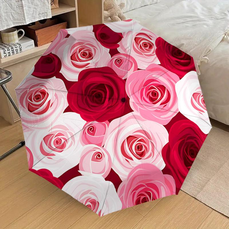 1pc Rose Bouquet Auto Umbrella Durable Iron Frame & Plastic Handle, Gift for Men & Women, Sturdy Construction yy250905148