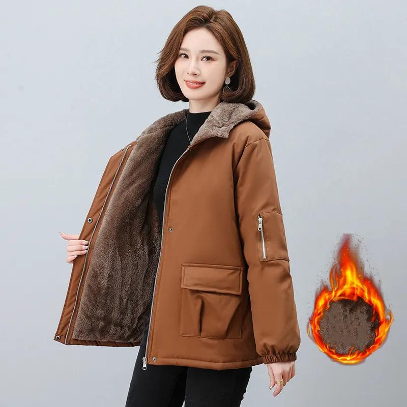Damen Herbst Winter Kapuzen-Reißverschlussjacken Dick Warm Lässig Oberbekleidung Parker Kleidung